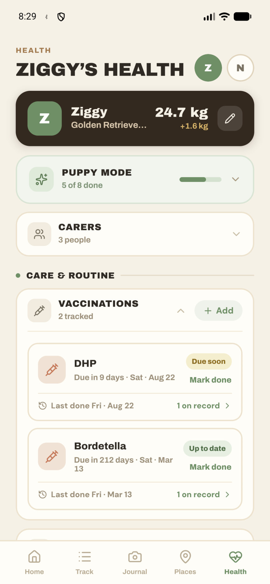 Pup Pocket health screen